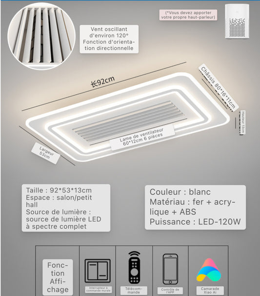 Plafonnier LED avec ventilateur directionnel 80W 92x53x13cm