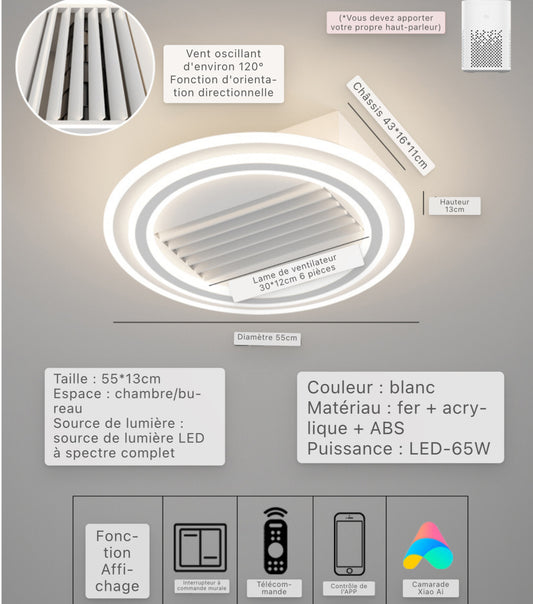 Plafonnier LED avec Ventilateur directionnel 65W  55x13cm