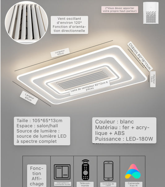 Plafonnier LED avec ventilateur directionnel 180W 105x65x13cm