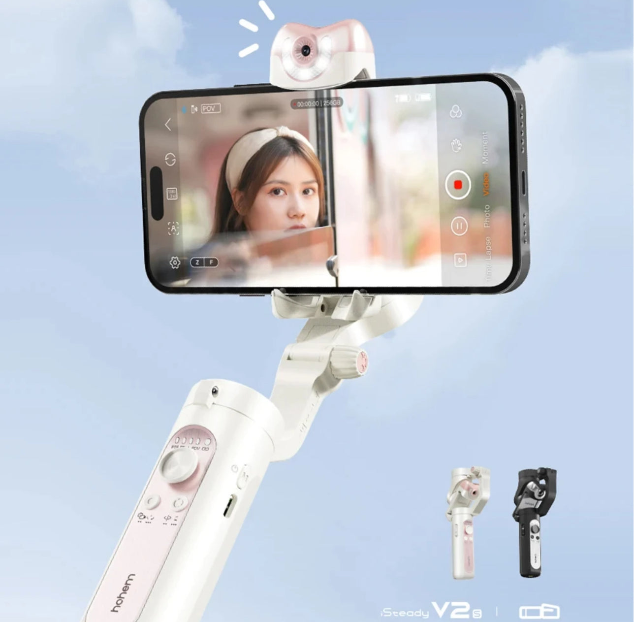 hohem iSteady V2S 3-Axis Gimbal Stabilizer AI Smart Tracking Anti-shake Gesture Control Built-in LED Fill Light 280g Max.Payload